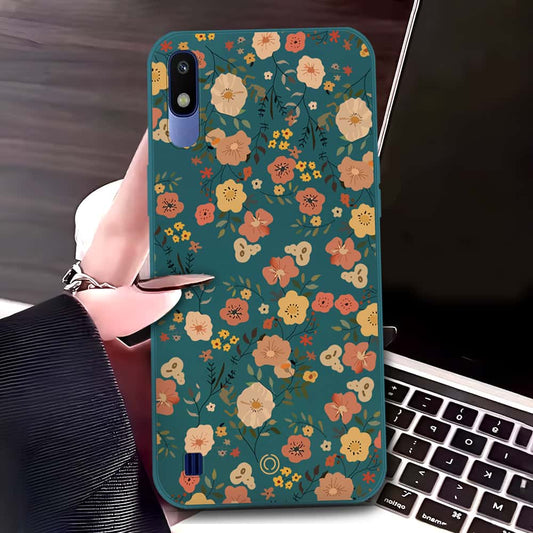 Samsung Galaxy A10 Cover - Dark Green - D3 - ONation Floral Series - HQ Liquid Silicone Soft Case