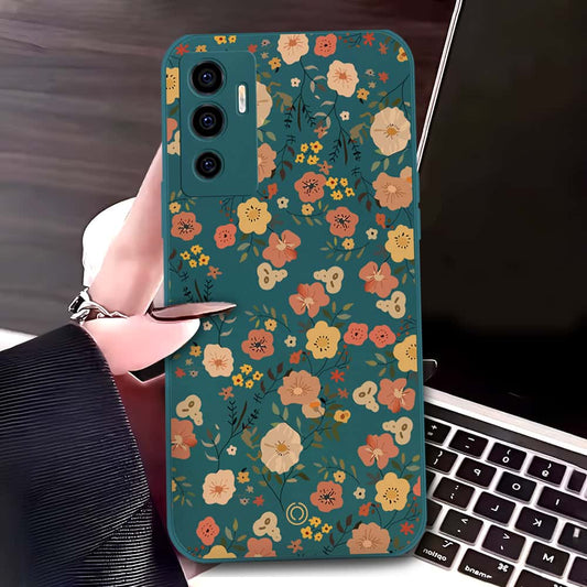 Vivo V23e 5G Cover - Dark Green - D3 - ONation Floral Series - HQ Liquid Silicone Soft Case