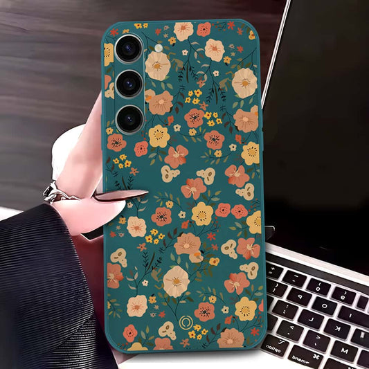 Samsung Galaxy S23 5G Cover - Dark Green - D3 - ONation Floral Series - HQ Liquid Silicone Soft Case
