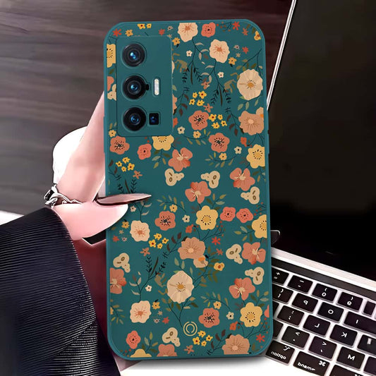 Vivo X70 Pro Cover - Dark Green - D3 - ONation Floral Series - HQ Liquid Silicone Soft Case