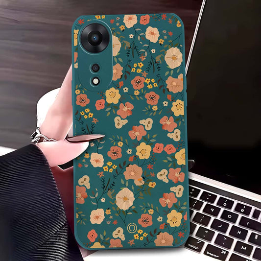 Oppo A58 4G Cover - Dark Green - D3 - ONation Floral Series - HQ Liquid Silicone Soft Case
