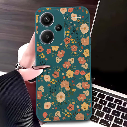 Xiaomi Redmi Note 13 Pro Plus 5G Cover - Dark Green - D3 - ONation Floral Series - HQ Liquid Silicone Soft Case