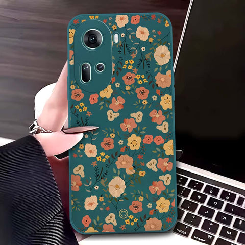 Oppo Reno 11 5G Cover - Dark Green - D3 - ONation Floral Series - HQ Liquid Silicone Soft Case