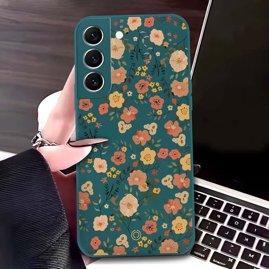 Samsung Galaxy S22 Plus 5G Cover - Dark Green - D3 - ONation Floral Series - HQ Liquid Silicone Soft Case