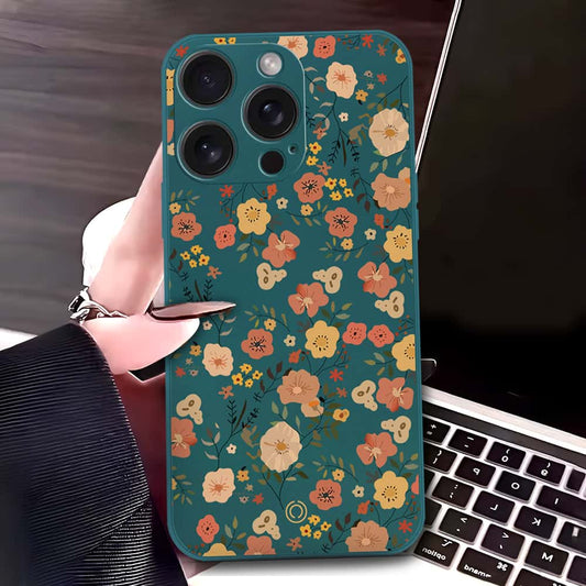 iPhone 15 Pro Cover - Dark Green - D3 - ONation Floral Series - HQ Liquid Silicone Soft Case