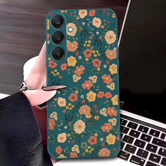 Samsung Galaxy S24 Cover - Dark Green - D3 - ONation Floral Series - HQ Liquid Silicone Soft Case