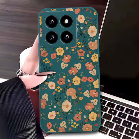 Xiaomi 14 Cover - Dark Green - D3 - ONation Floral Series - HQ Liquid Silicone Soft Case