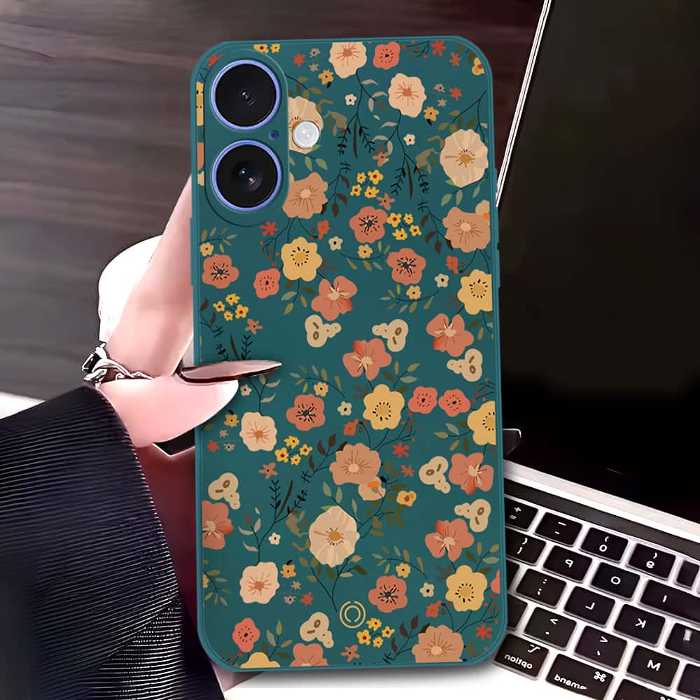 iPhone 16 Cover - Dark Green - D3 - ONation Floral Series - HQ Liquid Silicone Soft Case