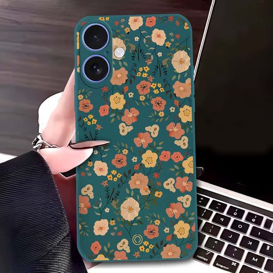 iPhone 16 Cover - Dark Green - D3 - ONation Floral Series - HQ Liquid Silicone Soft Case