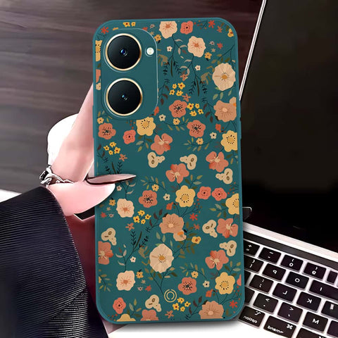 Vivo Y03t Cover - Dark Green - D3 - ONation Floral Series - HQ Liquid Silicone Soft Case