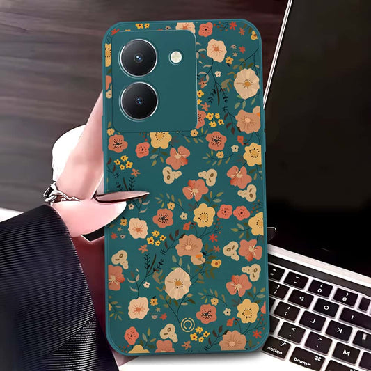 Vivo Y36 5G Cover - Dark Green - D3 - ONation Floral Series - HQ Liquid Silicone Soft Case