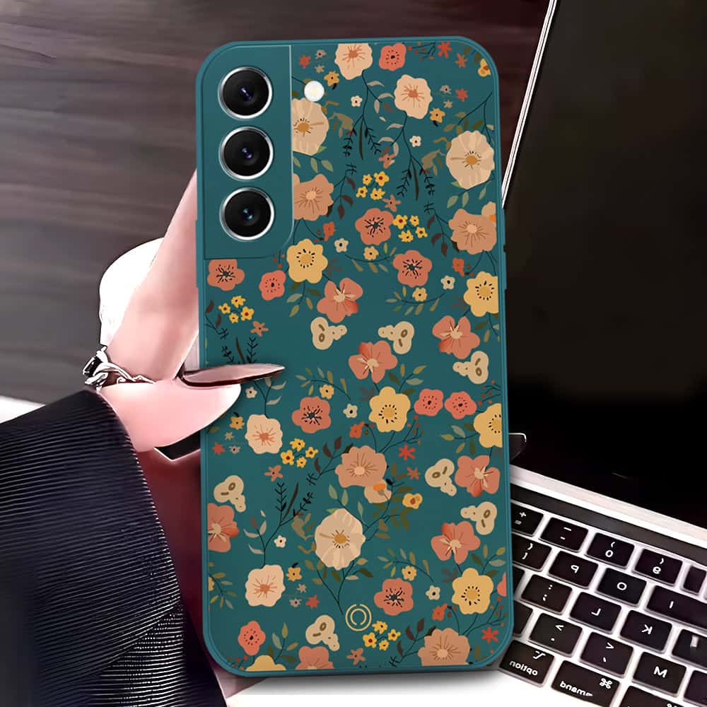 Samsung Galaxy S22 5G Cover - Dark Green - D3 - ONation Floral Series - HQ Liquid Silicone Soft Case