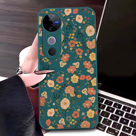Vivo S19 Pro Cover - Dark Green - D3 - ONation Floral Series - HQ Liquid Silicone Soft Case