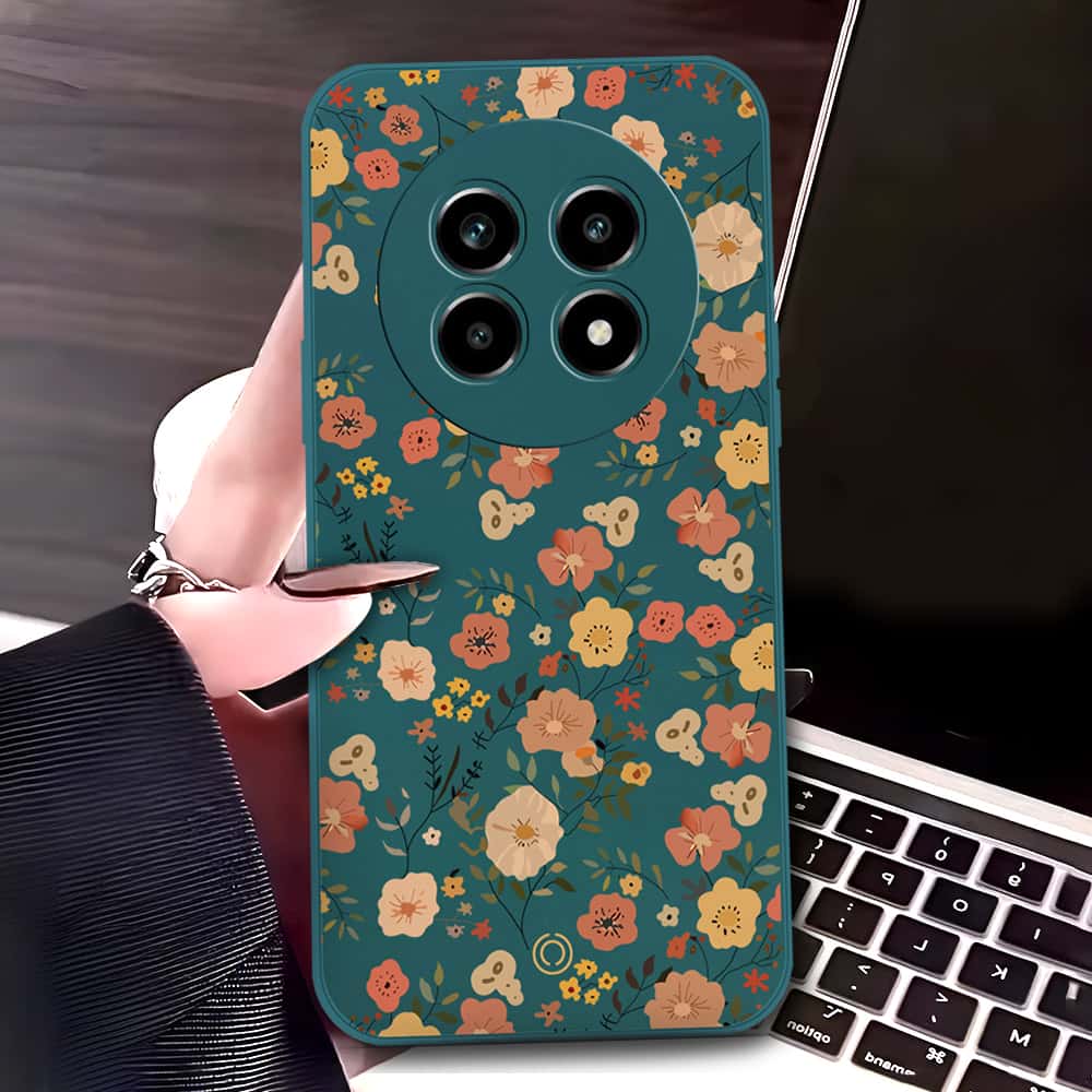 Realme 13 Pro Cover - Dark Green - D3 - ONation Floral Series - HQ Liquid Silicone Soft Case