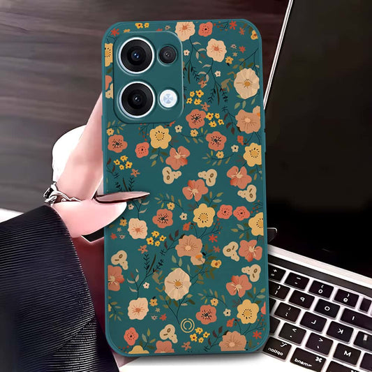 Oppo Reno 13 Cover - Dark Green - D3 - ONation Floral Series - HQ Liquid Silicone Soft Case