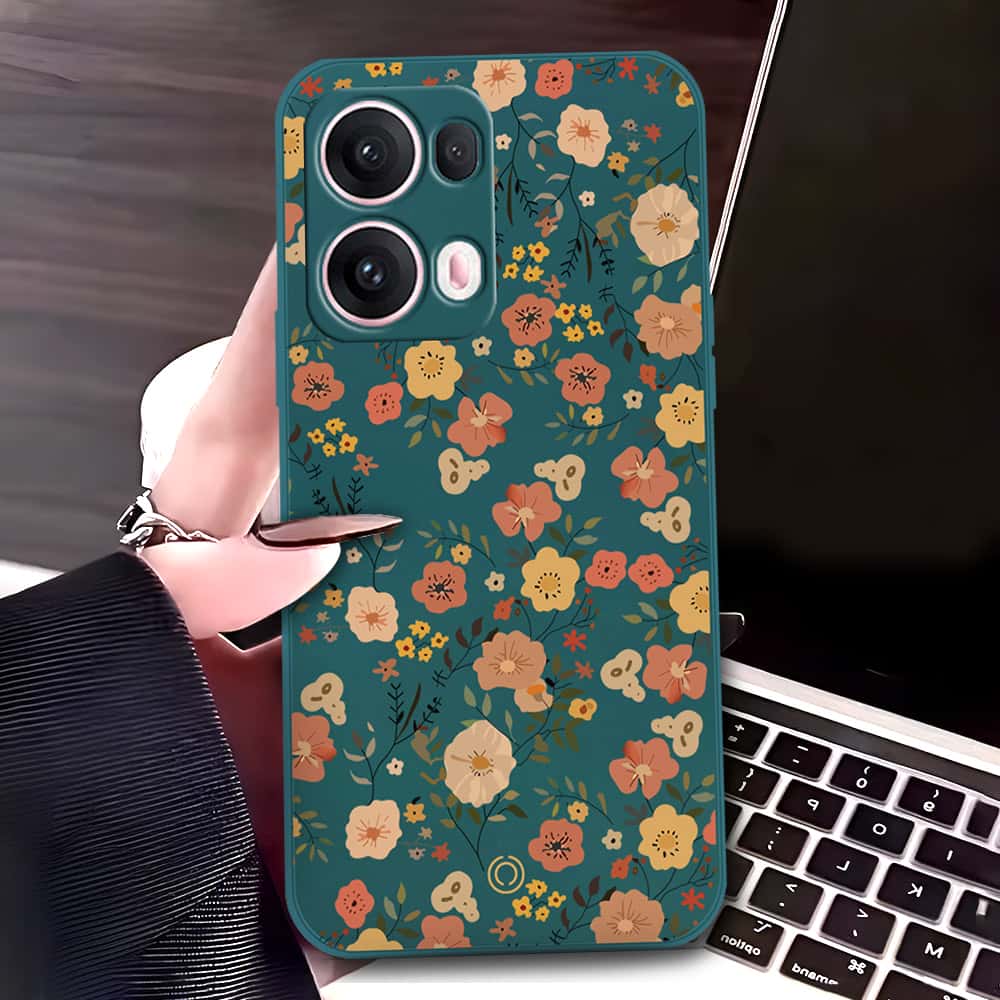 Oppo Reno 13 Pro Cover - Dark Green - D3 - ONation Floral Series - HQ Liquid Silicone Soft Case