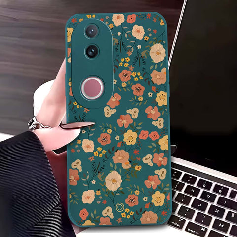 Vivo V50 Cover - Dark Green - D3 - ONation Floral Series - HQ Liquid Silicone Soft Case