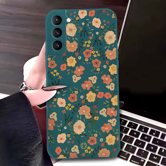 Samsung Galaxy S21 5G Cover - Dark Green - D3 - ONation Floral Series - HQ Liquid Silicone Soft Case