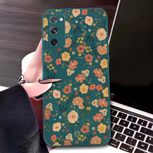Samsung Galaxy S20 FE Cover - Dark Green - D3 - ONation Floral Series - HQ Liquid Silicone Soft Case