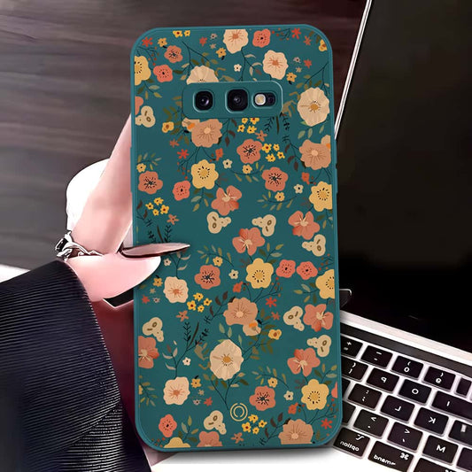 Samsung Galaxy S10e Cover - Dark Green - D3 - ONation Floral Series - HQ Liquid Silicone Soft Case