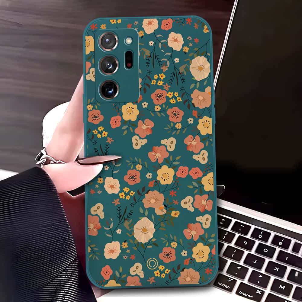 Samsung Galaxy Note 20 Ultra Cover - Dark Green - D3 - ONation Floral Series - HQ Liquid Silicone Soft Case