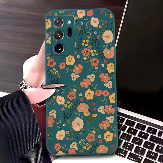 Samsung Galaxy Note 20 Ultra Cover - Dark Green - D3 - ONation Floral Series - HQ Liquid Silicone Soft Case