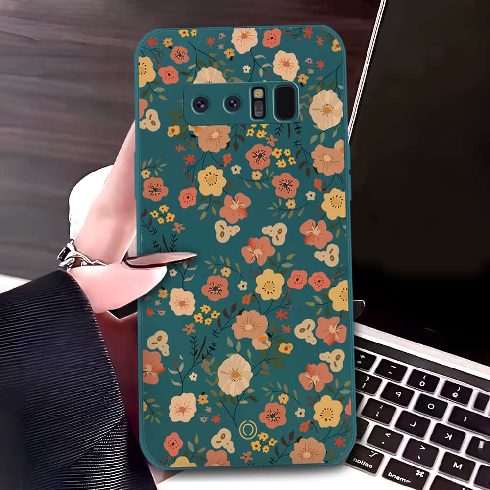Samsung Galaxy Note 8 Cover - Dark Green - D3 - ONation Floral Series - HQ Liquid Silicone Soft Case