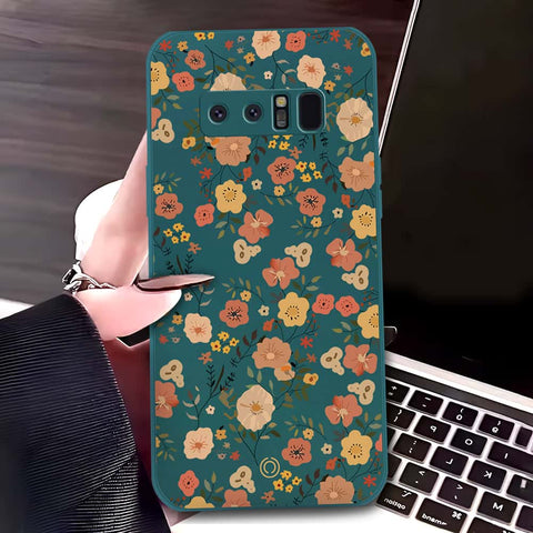 Samsung Galaxy Note 8 Cover - Dark Green - D3 - ONation Floral Series - HQ Liquid Silicone Soft Case