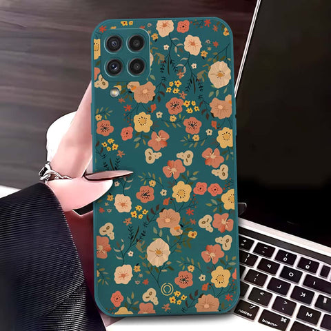 Samsung Galaxy M22 Cover - Dark Green - D3 - ONation Floral Series - HQ Liquid Silicone Soft Case