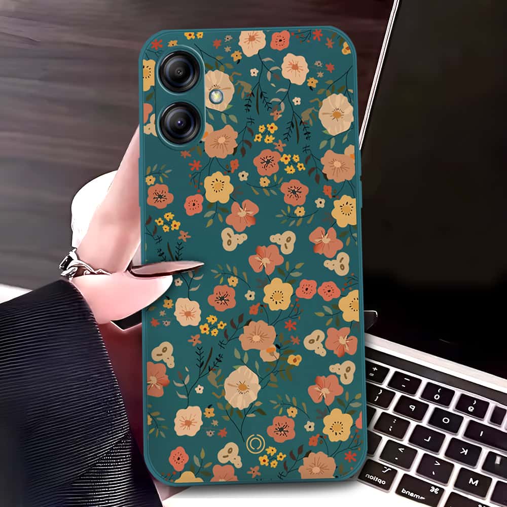 Samsung Galaxy M04 4G Cover - Dark Green - D3 - ONation Floral Series - HQ Liquid Silicone Soft Case