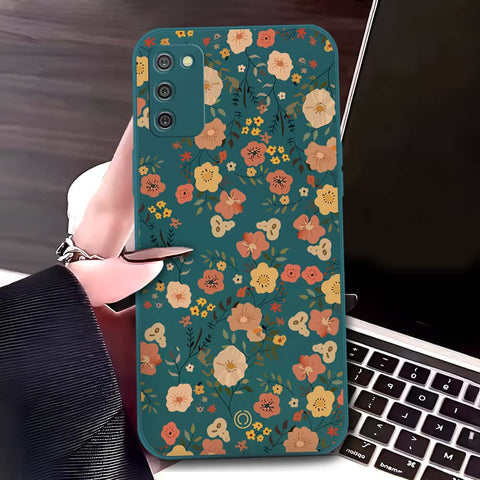 Samsung Galaxy M02s Cover - Dark Green - D3 - ONation Floral Series - HQ Liquid Silicone Soft Case