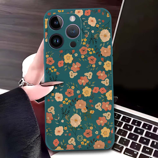 iPhone 14 Pro Max Cover - Dark Green - D3 - ONation Floral Series - HQ Liquid Silicone Soft Case
