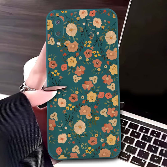 Samsung Galaxy M02 Cover - Dark Green - D3 - ONation Floral Series - HQ Liquid Silicone Soft Case