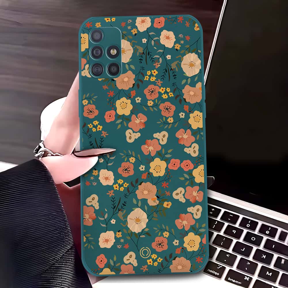 Samsung Galaxy A71 Cover - Dark Green - D3 - ONation Floral Series - HQ Liquid Silicone Soft Case