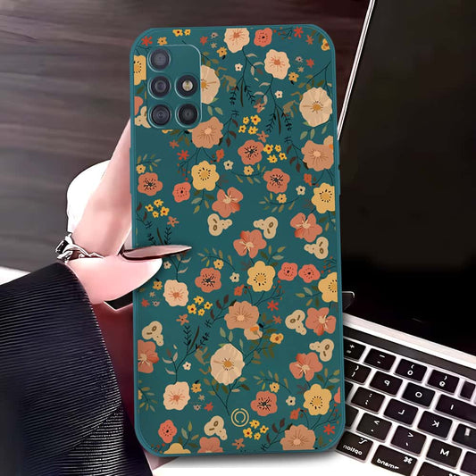 Samsung Galaxy A71 Cover - Dark Green - D3 - ONation Floral Series - HQ Liquid Silicone Soft Case