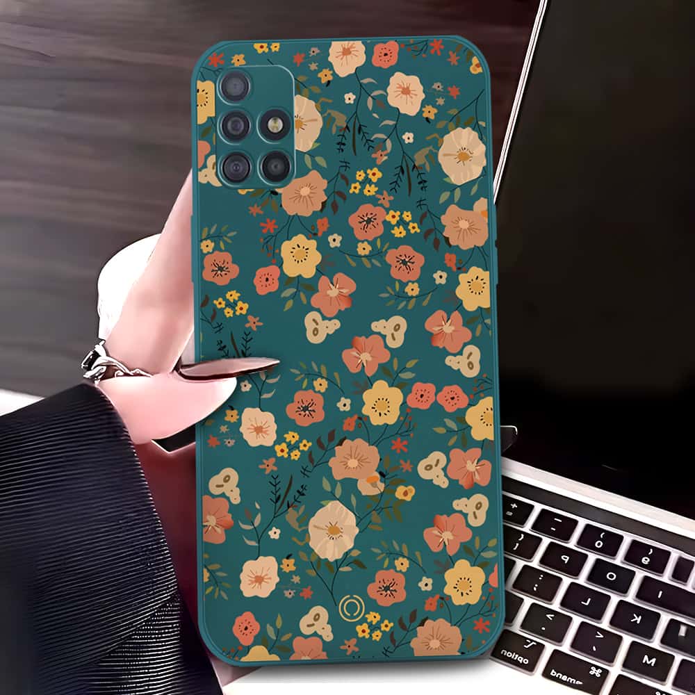 Samsung Galaxy A51 Cover - Dark Green - D3 - ONation Floral Series - HQ Liquid Silicone Soft Case