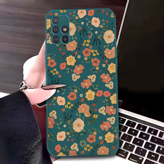 Samsung Galaxy A51 Cover - Dark Green - D3 - ONation Floral Series - HQ Liquid Silicone Soft Case
