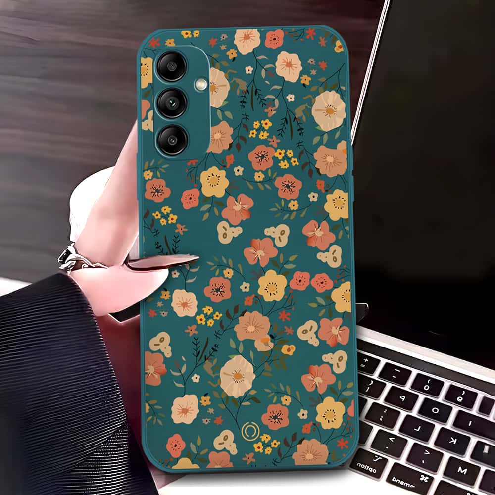 Samsung Galaxy A34 5G Cover - Dark Green - D3 - ONation Floral Series - HQ Liquid Silicone Soft Case