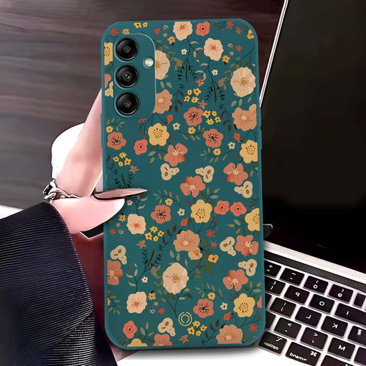 Samsung Galaxy A34 5G Cover - Dark Green - D3 - ONation Floral Series - HQ Liquid Silicone Soft Case