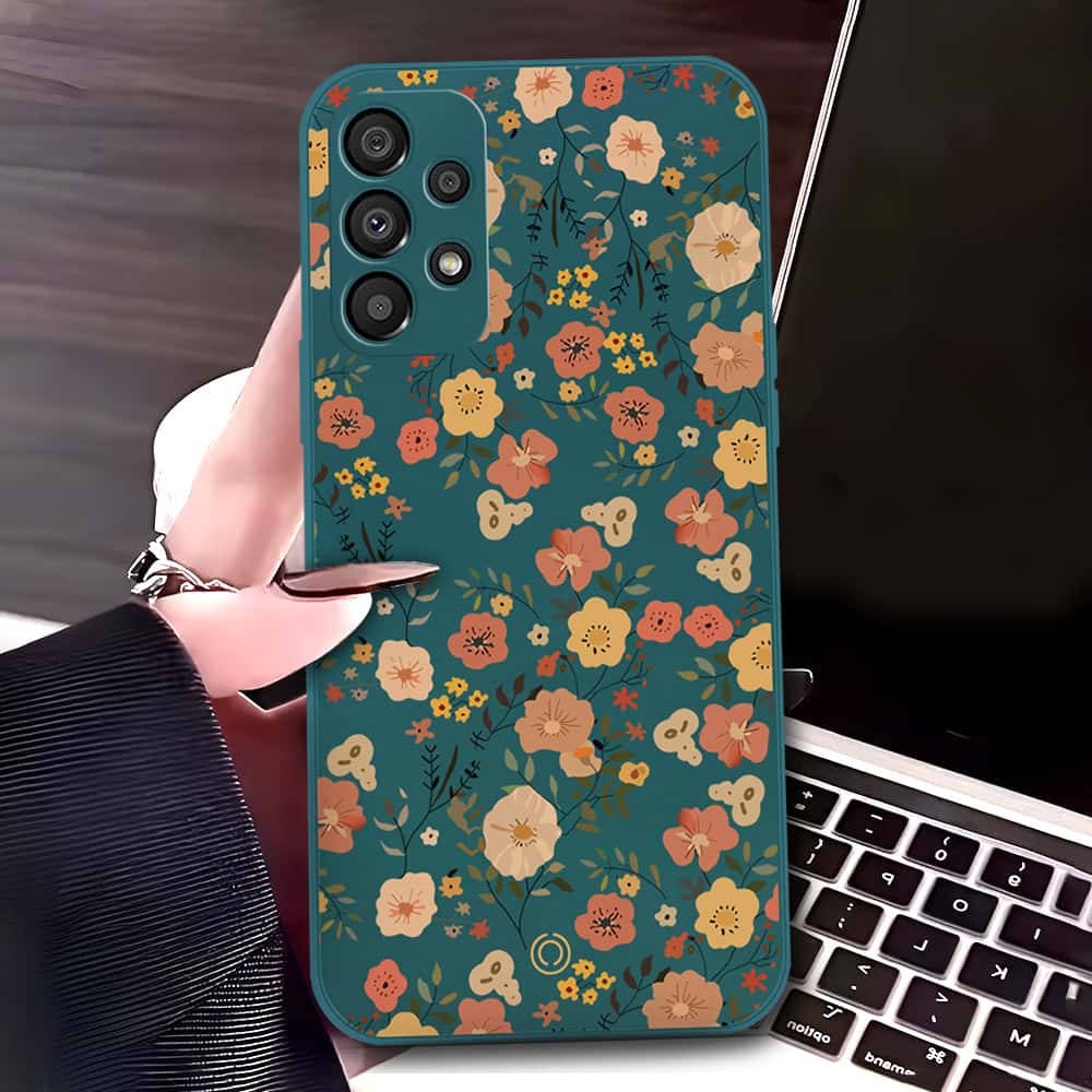 Samsung Galaxy A33 5G Cover - Dark Green - D3 - ONation Floral Series - HQ Liquid Silicone Soft Case