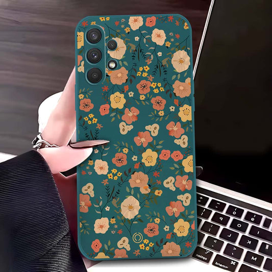 Samsung Galaxy A32 Cover - Dark Green - D3 - ONation Floral Series - HQ Liquid Silicone Soft Case
