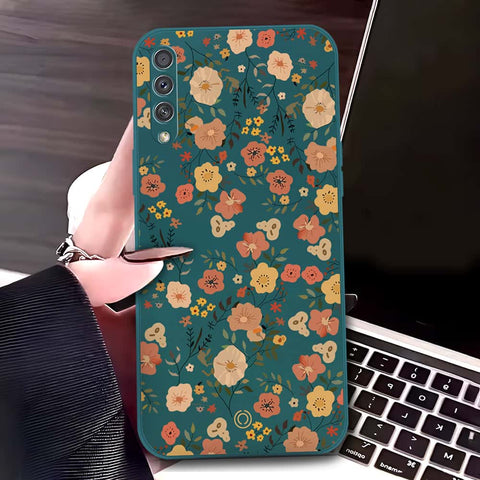 Samsung Galaxy A30s Cover - Dark Green - D3 - ONation Floral Series - HQ Liquid Silicone Soft Case