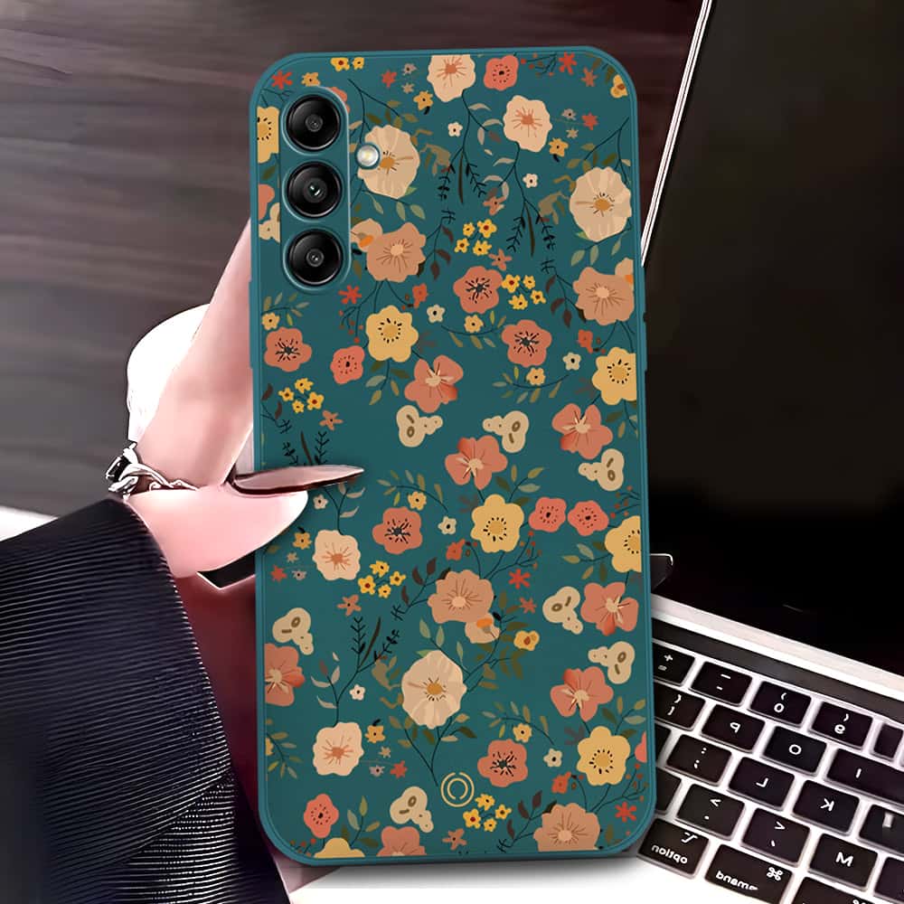 Samsung Galaxy A24 4G Cover - Dark Green - D3 - ONation Floral Series - HQ Liquid Silicone Soft Case