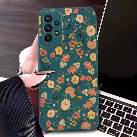 Samsung Galaxy A23 Cover - Dark Green - D3 - ONation Floral Series - HQ Liquid Silicone Soft Case