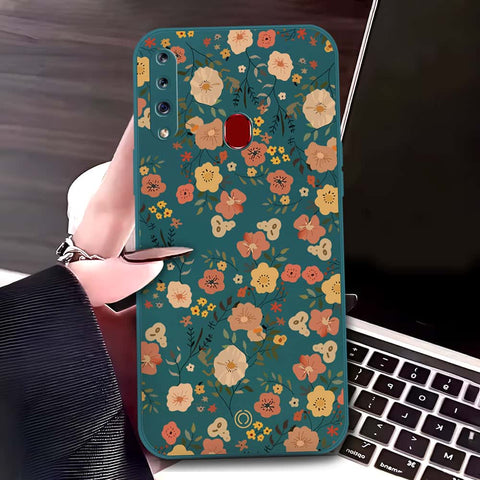 Samsung Galaxy A20s Cover - Dark Green - D3 - ONation Floral Series - HQ Liquid Silicone Soft Case
