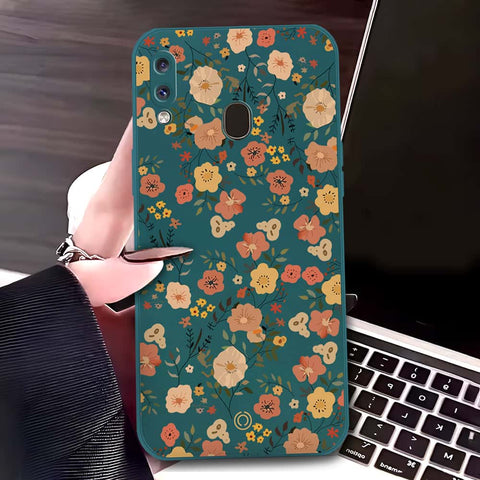 Samsung Galaxy A20 Cover - Dark Green - D3 - ONation Floral Series - HQ Liquid Silicone Soft Case