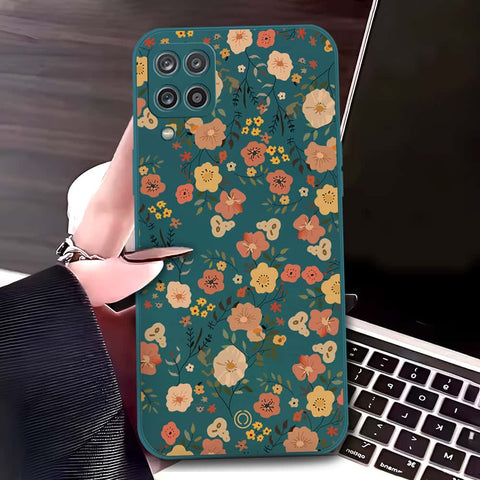 Samsung Galaxy A12 Cover - Dark Green - D3 - ONation Floral Series - HQ Liquid Silicone Soft Case