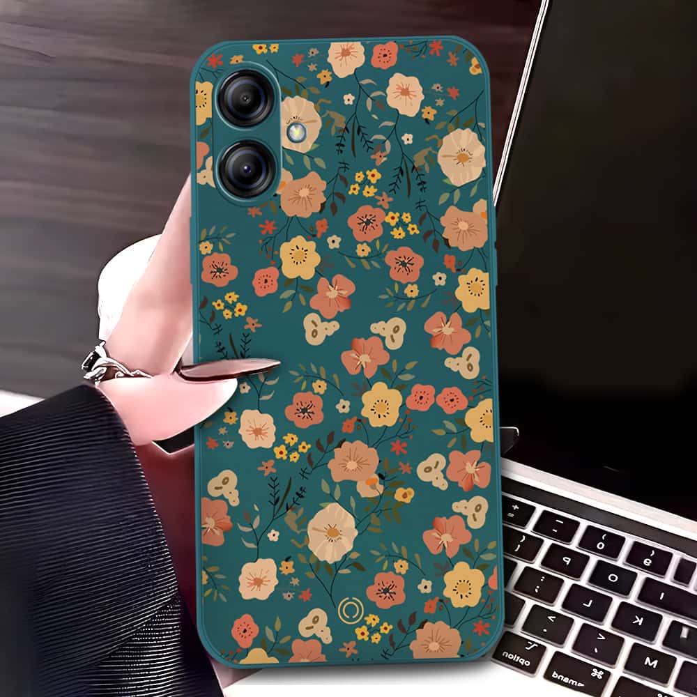 Samsung Galaxy A04e Cover - Dark Green - D3 - ONation Floral Series - HQ Liquid Silicone Soft Case