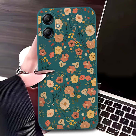 Samsung Galaxy A04e Cover - Dark Green - D3 - ONation Floral Series - HQ Liquid Silicone Soft Case