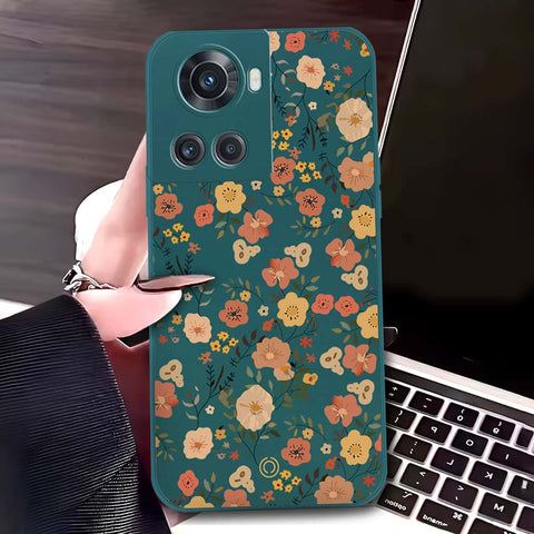 OnePlus Ace Cover - Dark Green - D3 - ONation Floral Series - HQ Liquid Silicone Soft Case
